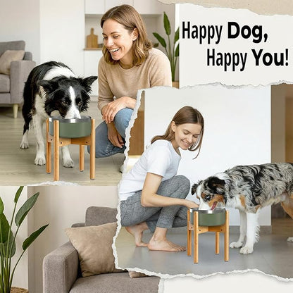 Dog Bowl Stand - Mid-Large Dogs Suitable - Elevate, Raise Bowl to 12-inch High - Adjustable, Fits Any Pet Food/Water Feeders, and Fountains - Durable Bamboo
