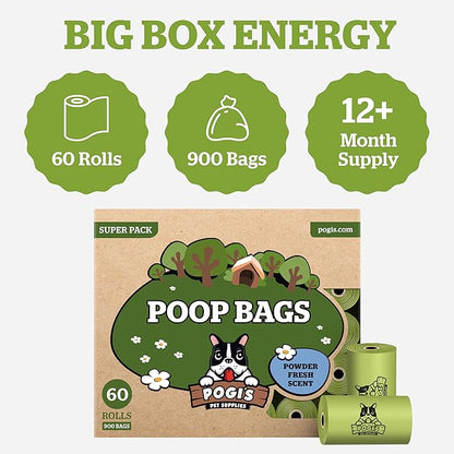 Pogi’s Dog Poop Bags – Leak-Proof & Extra Thick Pet Waste Bags (Fresh Scent, 60 Rolls, 900-Count)