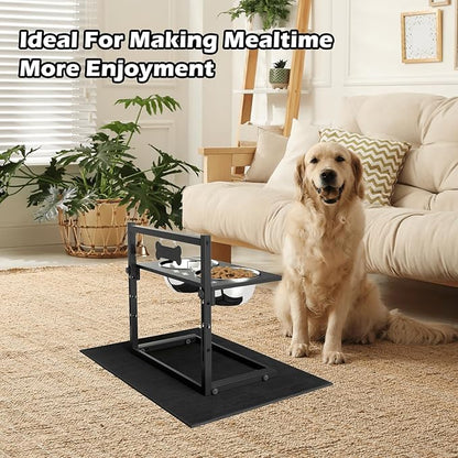 Elevated Dog Bowls With Mat, Adjustable Height 4.3-11.8'', Two 1.7L Stainless Steel Food & Water Bowls, Metal Raised Stand for Large, Medium Dogs