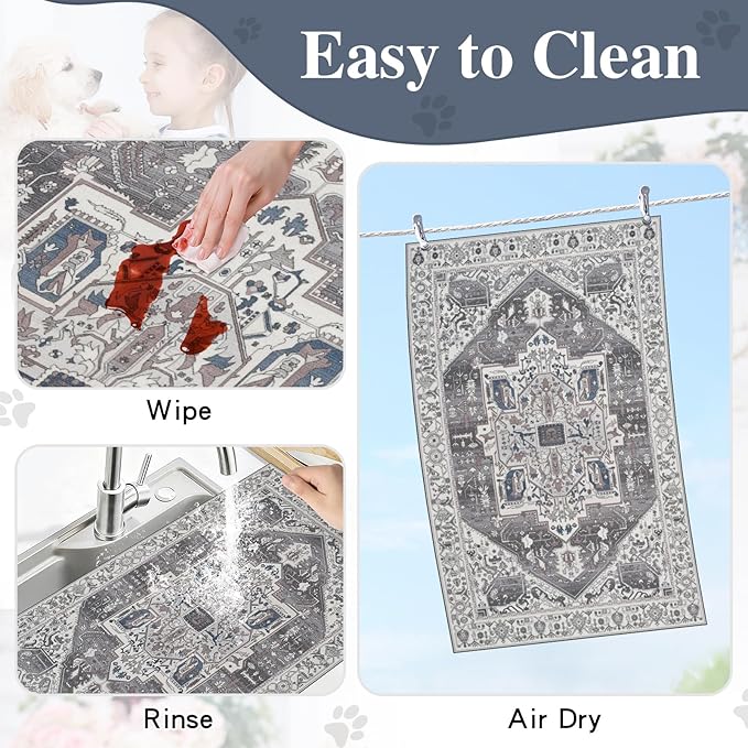 famibay Dog Food Mat, Absorbent Cat Dog Mats for Food and Water, No Stains Quick Dry Pet Cat Bowl Mats with Non Slip Backing, Boho Pet Feeding Mat for Floor Waterproof 16"x24"