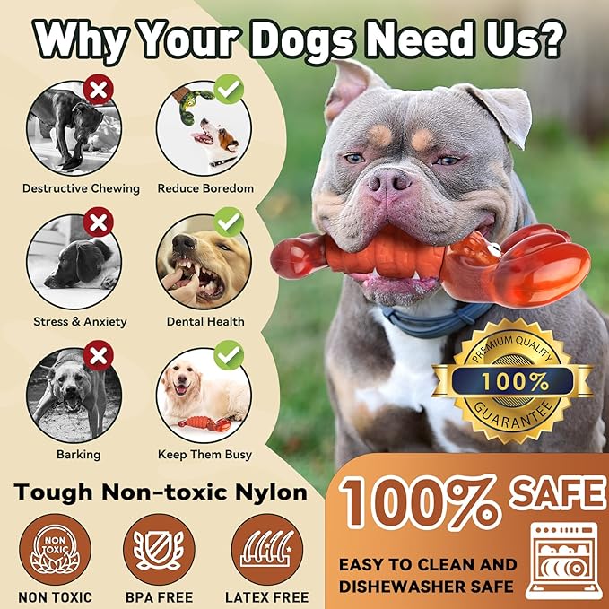 Squeaky Dog Toys for Aggressive Chewers for Large Dogs, Interactive Chew Toys to Keep Them Busy, Indestructible Toys, Tough Toys for Medium Large Dogs (Red)