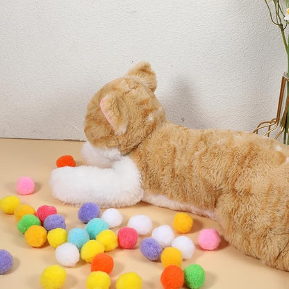 50 PCS Cat Pom Pom Balls, Pompoms for Cats, Interactive Lightweight Fuzzy Toy Balls Plush for Indoor Cats, Assorted Colors for Kitten Playing Exercising, 0.9inch