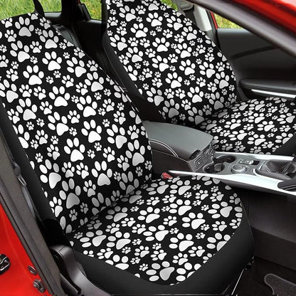 Universal Bucket Seats Cover Protector, 2 PCS Cute White Dog Paw Print Waterproof Durable Auto Interior Accessory for Car Truck SUV