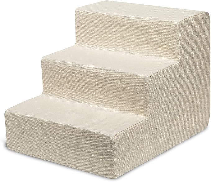 Best Pet Supplies Dog Stairs & Steps - Foam Steps for Small Dogs & Cats, Non-Slip Indoor Balanced Pet Step Support, Dog Ramp, No Assembly, Ivory, 3-Step (13.5-inch Height)