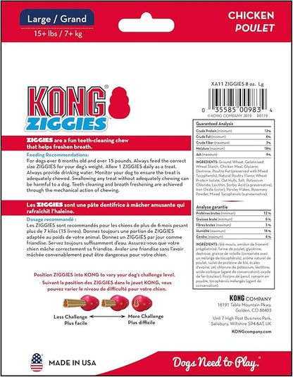 KONG Classic Toy & Ziggies Treats Combo Pack - Durable Chew Toy for Dogs - with Ziggies Chicken-Flavored Treats - Dog Accessories for Fun & Health - for Large Dogs