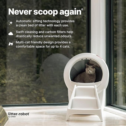 Litter-Litter-Robot 4 Ramp by Whisker, White - Cat Ramp for Litter Box, Custom Fit for Litter-Robot 4, Non-Slip Rubber Feet, Suitable for Small & Elderly Cats, Made in the USA