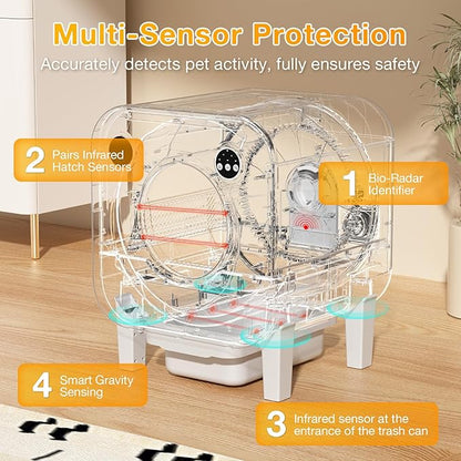Automatic Litter Box, 4 in 1 Security-System Self Cleaning Litter Box Robot, 75L+12L Extra Large Space for Multiple Cats, APP Control, 1 Free Cat Litter-Mat, 3 Rolls Cats Waste Bag Liners