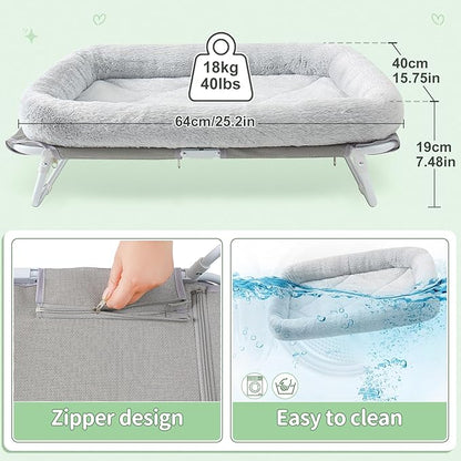 Sunhoo Elevated Cat Bed Foldable Raised Pet Hammock Self-Supporting Puppy Lounger with Off Floor Metal Frame Washable Cover for Small Dog Kitten Indoor Use 25.2x15.75x7.48 in（Grey）
