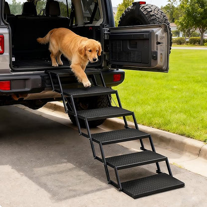 Foldable Dog Car Steps - Upgraded Non-Slip Pet Stairs for Large Dogs, Portable Metal Frame Dog Ramps for High SUV, Truck and Cars, Lightweight Pet Ladder with High Load-Bearing Capacity，Up to 350Lbs