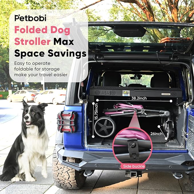 Petbobi Dog Stroller for Large & Medium Dogs - Easy Fold Dual Entry Pet Stroller with One-Foot Brake, All Terrain Wagon Cart with Air Mesh, Ideal for Large Senior Pets up to 80 lbs, Pink
