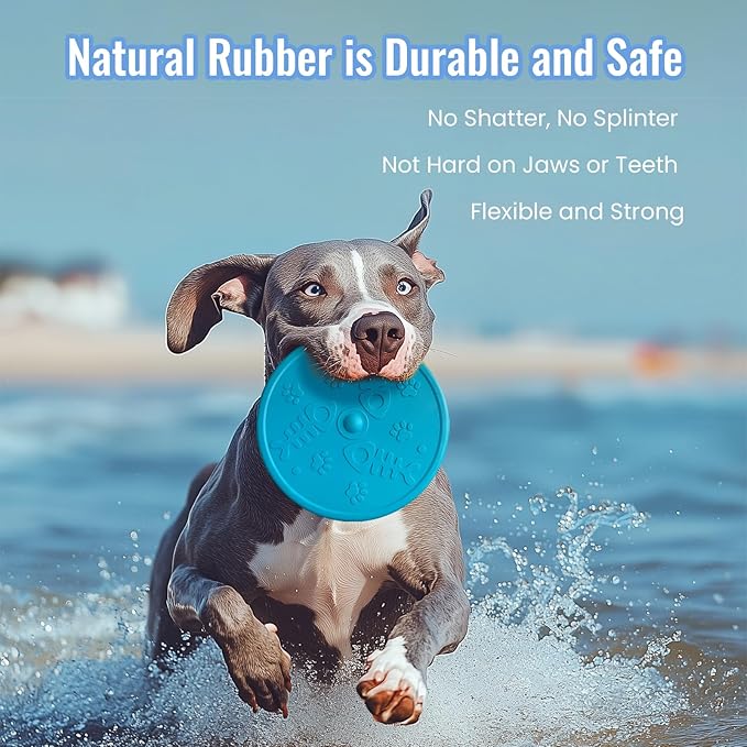 TPR Rubber Indestructible Dog Flying Disc, Soft Bite Resistant Frisbee, Floating Interactive Fetch Toy for Small/Medium/Large Dogs Outdoor Beach Pool Play