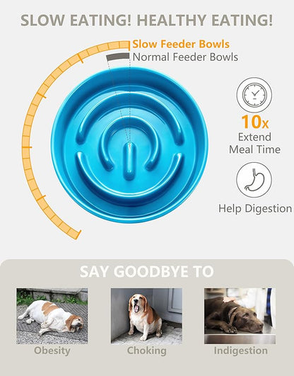 Ceramic Slow Feeder Dog Bowls, 0.6 Cup Slow Feeder for Small Dogs, Puzzle Maze Bowl, Prevents Choking, 6in, Blue