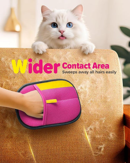 2026 Thickened Electrostatic Pet Hair Removal Gloves (2 Pcs) - Reusable Strong Grooming Gloves for Cats & Dogs, Hair Remover Gloves for Couch, Furniture, Carpet, Car Seats & Clothing Pink