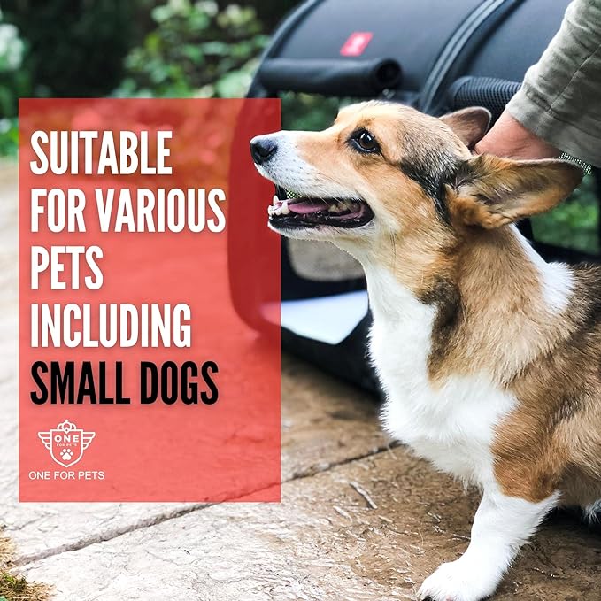 One for Pets Portable 2-in-1 Double Pet Kennel/Shelter, Fabric, Black 20"x20"x39" - Car Seat-Belt Fixture Included