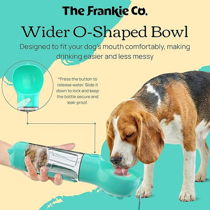 4 in 1 Dog Water Bottle, Leakproof Pet Water Dispenser with Bowl, Poop Bag Holder & Shovel, Dog Travel Accessories for Dogs and Cats, 10oz