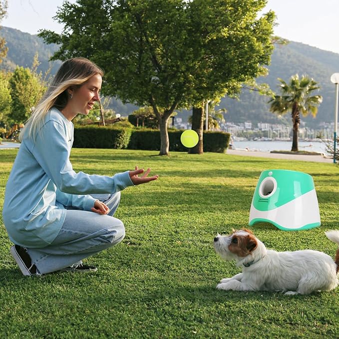 KOCASO Automatic Dog Ball Launcher with 6 Tennis Balls – 3 Adjustable Distance Settings, Interactive Fetch Machine for Small & Medium Dogs