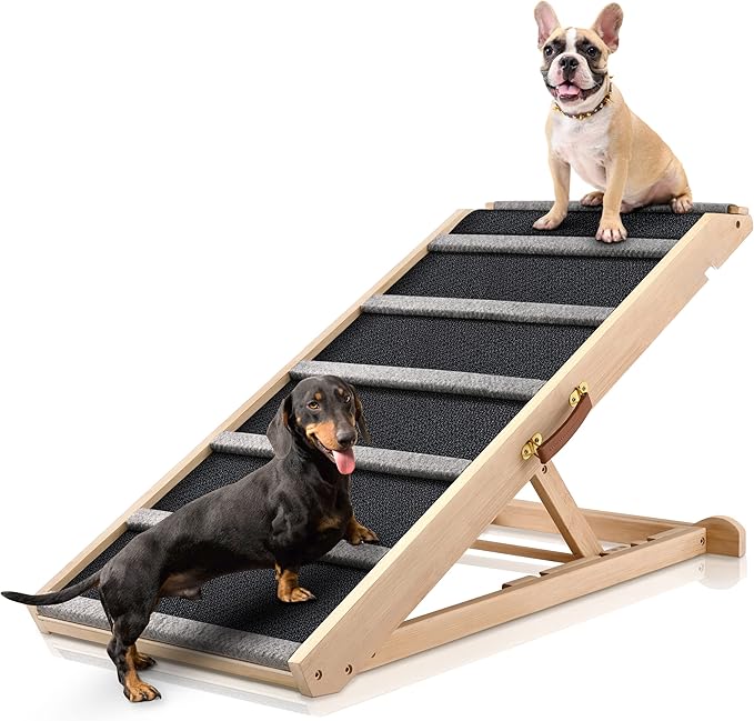 Dog Ramp for Bed - Extra Wide 17’’, Non-Slip Rubber Surface Excellent Traction, Pet Ramp for Small Large Dogs to Get on High Couch Car, Hold up to 200lb, Adjustable, Foldable
