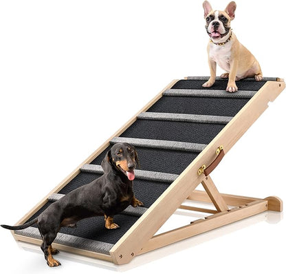 Dog Ramp for Bed - Extra Wide 17’’, Non-Slip Rubber Surface Excellent Traction, Pet Ramp for Small Large Dogs to Get on High Couch Car, Hold up to 200lb, Adjustable, Foldable