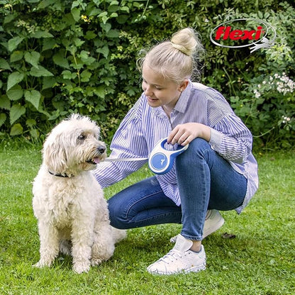 FLEXI® Comfort XS Tape Retractable Dog Leash (Blue)-10 ft for Extra Small, Tiny Dogs up to 26 lbs| Ultra Compact Pocket-Size, 3-Finger Grip, German Quality| Tangle-Free, One-Hand Brake, Pause & Lock