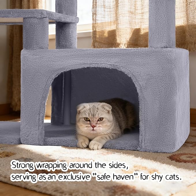 YUNIQUE Multi-Functional Cat Tree Tower, Big Cat Condo with Scratching Board, Rotating Toy & Deep Hammock, Luxury Perch Kitty Furniture for Indoor Cats (Grey)