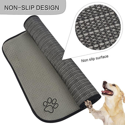 Sinland Microfiber Extra-Large Pet Food Mat Dog Feeding Mat Pet Bowl Mat with Anti-Skid Backing 21Inch x 32Inch Grey