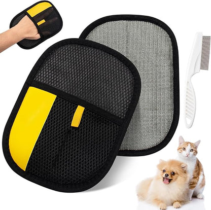 Pet Hair Removal Glove for Cats & Dogs, Upgraded Electrostatic Pet Fur Remover Gloves with a Fine-Tooth Comb Brush, Reusable Hair Removal Tool for Fabric Surface Couch, Car Seat (9.45" x 6.69")