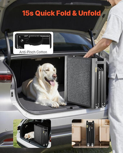 VEVOR Dog Ramp for Cars, 71" L x 17" W, Folding Pet Ramps for Medium & Large Dogs up to 250lbs, Pet Stair Ramp with Non-Slip Felt Rug Surface, Portable Outdoor Dog Car Ramps for SUV & Truck