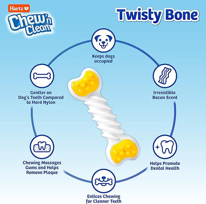 Hartz Chew ‘n Clean Twisty Bone Dog Chew Toy, Bacon Scented Chew Toy for Moderate Chewers, Small/Medium, Color Varies (Pack of 2)