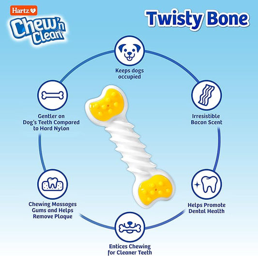 Hartz Chew ‘n Clean Twisty Bone Dog Chew Toy, Bacon Scented Chew Toy for Moderate Chewers, Small/Medium, Color Varies (Pack of 2)