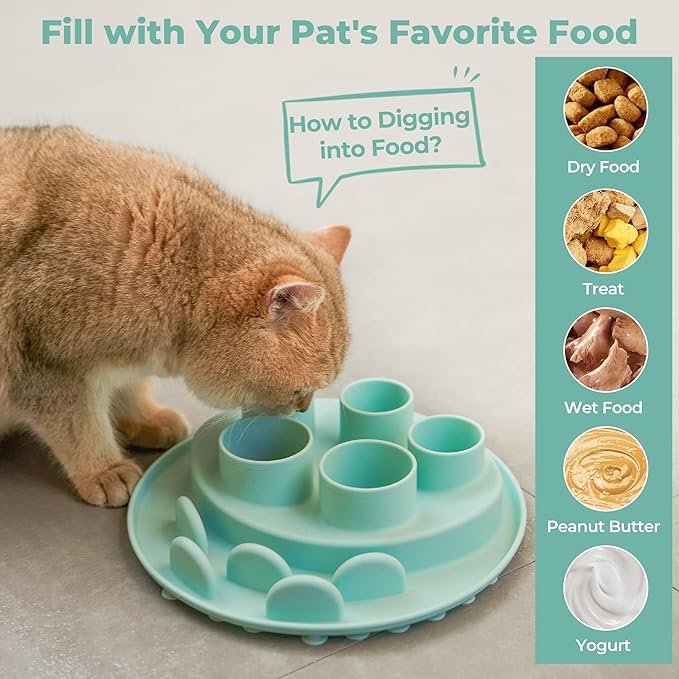 Puzzle Feeder Slow Feeder, Interactive Cat Puzzle Toy for Mental Stimulation, Silicone Cat Enrichment Toys, Reduces Boredom and Trains Intelligence, Green