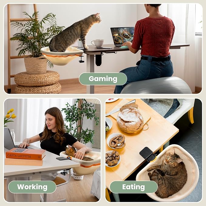 Cat Desk Bed - One-Click Folding, Sunken Design & Space-Saving Semi-Circular Cat Bed, Mesh Cover Material, Suitable for Various Desktops-Maximum Hold Up to 40lb