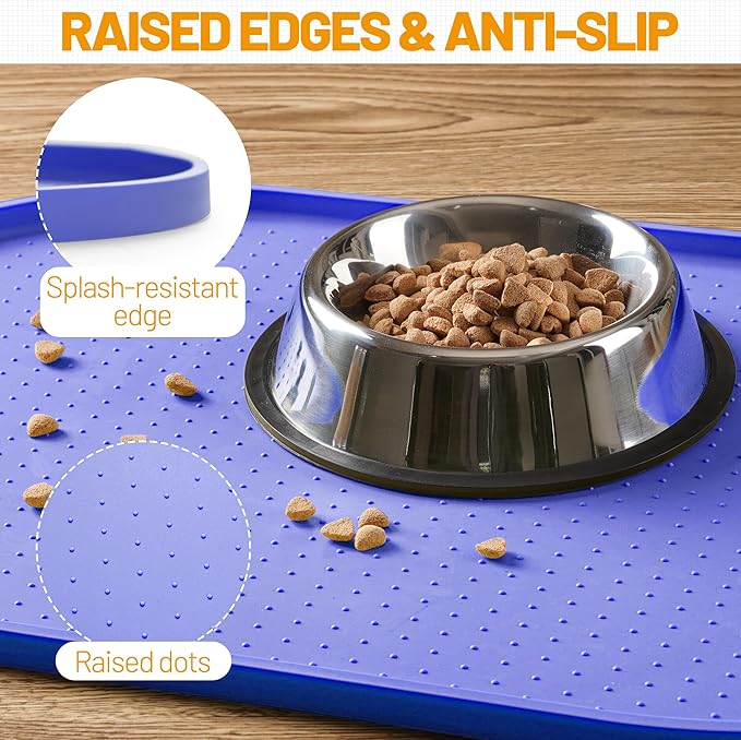 Hubulk 100% Waterproof Silicone Pet Feeding Mat with Raised Edge for Food and Water, Dog Bowl Mats, Cat Bowls Placemat with High Lip Protects Floor for Cats and Dogs (Purple, 32" L x 24" W)