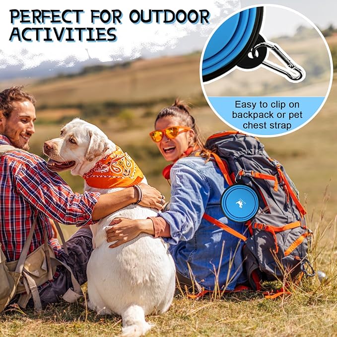 Collapsible Dog Bowls for Travel, 2-Pack Dog Portable Water Bowl for Dogs Cats Pet Foldable Feeding Watering Dish for Traveling Camping with Carabiners, BPA Free (Green&Blue, Medium (Pack of 2))