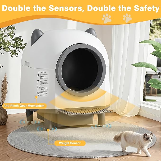 Self-Cleaning Automatic Litter Box with 80L Large Capacity for Multiple Cats, Features Odor-Free Waste Disposal, Safety Sensor, App Control via 2.4 GHz Wi-Fi, Includes 2 Roll Garbage Bags