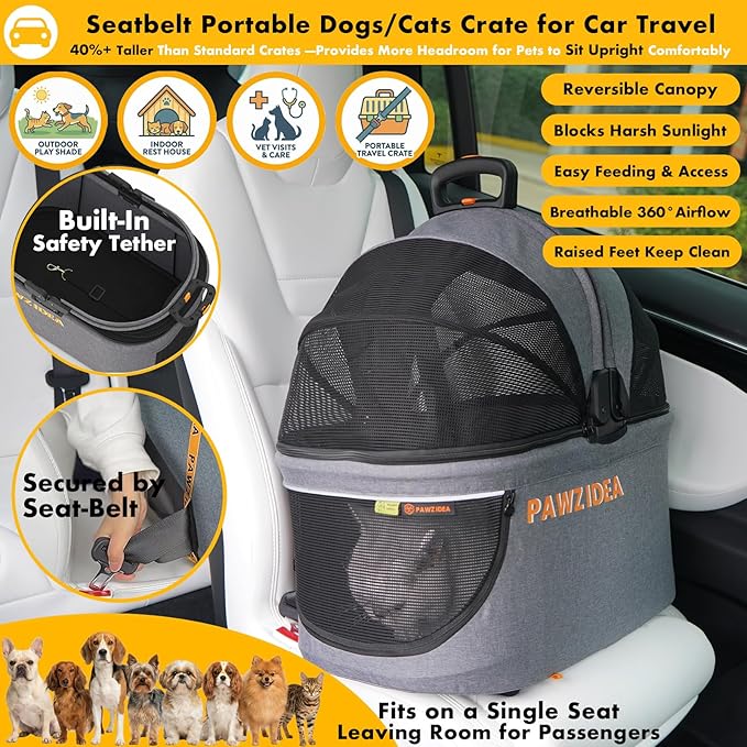 PAWZIDEA Double Pet Stroller with 2 Detachable Carrier, Lightweight Portable Travel Crate & Car Seat Combo & TSA-Approved Expandable Carrier, Foldable Jogger Stroller for 2–4 Cats or Small/Medium Dogs