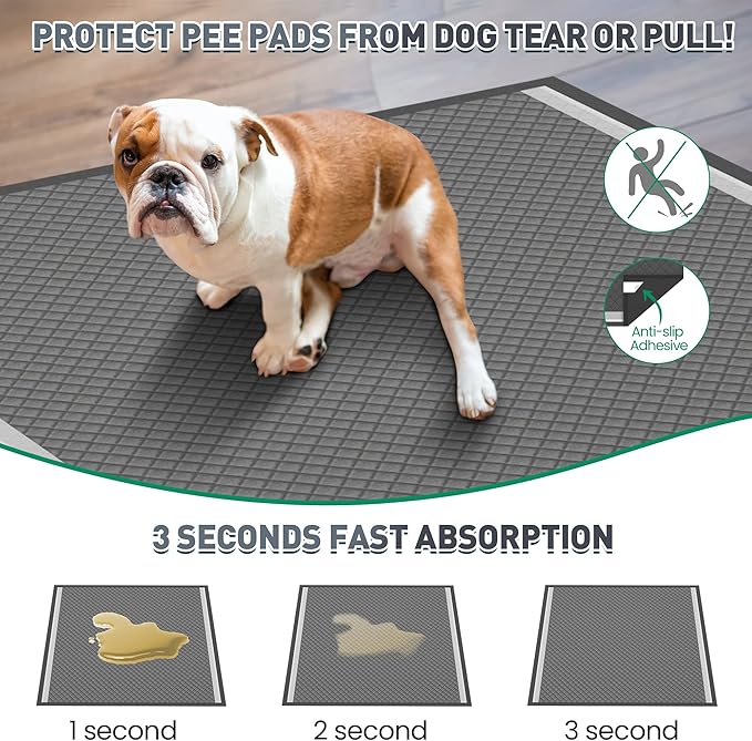 Boscute Odor-Control Super Absorbency Charcoal Puppy Pads, XXL 30"x36" Leak-Proof Pet Training Pee Pads with Adhesive Sticky Tape, Disposable Potty Pads for Dogs Cats Macaw, Black