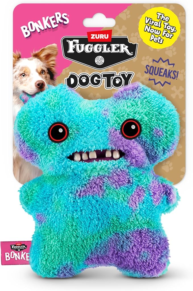 Bonkers Fuggler Gap Tooth Mcgoo Squeaky & Plush Dog Toy for Playtime, Blue, 8 inches