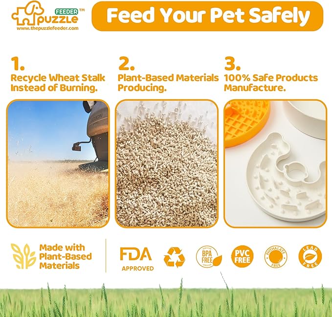 Puzzle Feeder Slow Feeder Dog Bowl with Lick Mat and Puzzle Inserts - Non-Slip Base, Adjustable Speed Design, Dishwasher Safe for Puppies, Orange