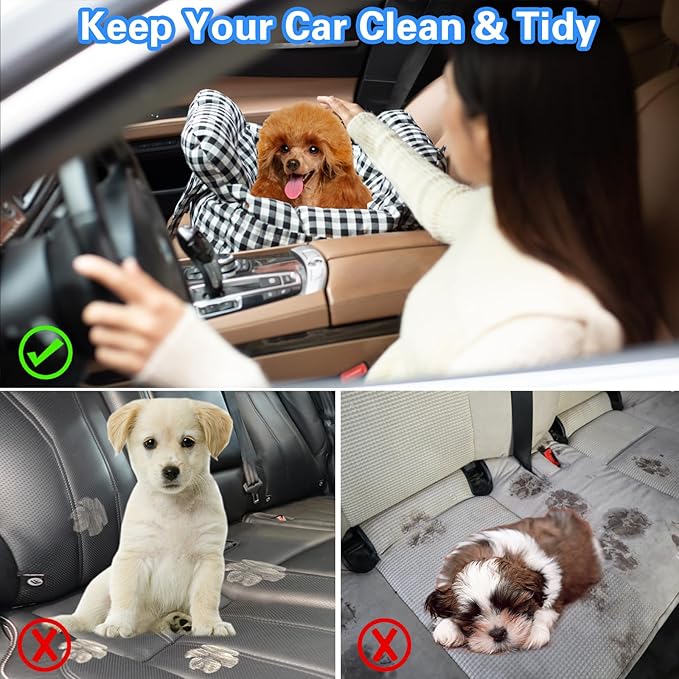 Dog Car Seat for Small Dogs, Portable Puppy Car Seat of Easy Installation, Fashionable Pet Carrier Bag with Large Pockets, Machine Washable Dog Booster Seat (Black)