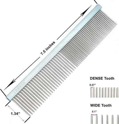 Metal Dog Grooming Comb for Shedding Tangles,Knots,Mats.Dog Combs With Long Wide Tooth for Long Thick Curly Hair Metal Pet Comb for Poodles and Goldendoodles Dematting.7.5INCHES.(Blue)