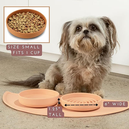 Should We Go? Slow Feeder for Dogs & Cats, The Slowdown Bowl Silicone Slow Eating Mealtime Solution with Modern Lick Mat Design, Reduces Gulping, Fits 1 Cup, 6” Across x 1.25” Tall, Small-Ocean