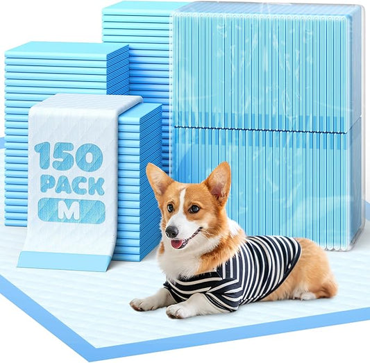 Puppy Pads - Super Absorbent & Spill-Proof Pee Pads for Dogs with 6-Layer Material, Quick-Dry Potty Pads for Floors, Furniture, Vehicle, 22" × 22", 150 Packs