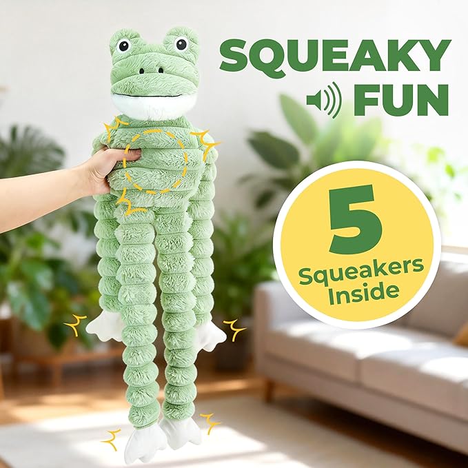 Prime Pets Squeaky Dog Toys for Large Dogs, 27” Plush Frog Dog Toy with Crinkle Paper for Small Medium Large Dogs, Stuffed Puppy Chew Toys to Keep Them Busy