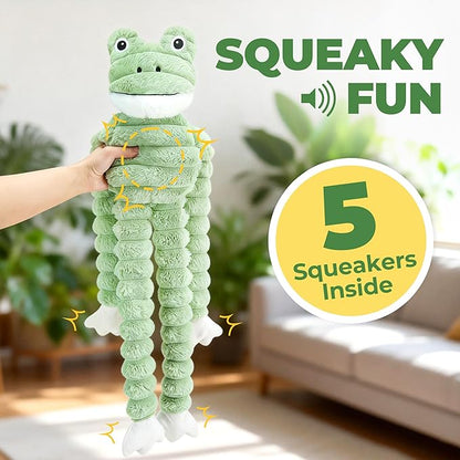 Prime Pets Squeaky Dog Toys for Large Dogs, 27” Plush Frog Dog Toy with Crinkle Paper for Small Medium Large Dogs, Stuffed Puppy Chew Toys to Keep Them Busy
