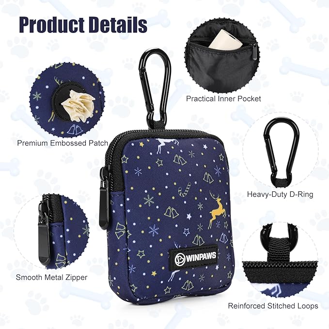 Dog Treat Pouch with Training Clicker,Waterproof Nylon Fabric Poop Bag Holders for Leashes,Hands Free Small Dog Walking Bag with Carabiner, Pet Puppy Training Walking Essentials (Moose)