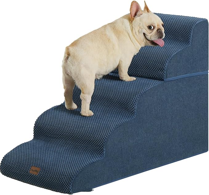 Made4Pets Dog Stairs Ramp for High Bed 22.8" H, 5-Step Pet Stairs for Bed Couch Sofa Climbing, 35D Foam Pet Steps for Small Dogs and Cats, Non-Slip Bottom Dog Steps, Navy