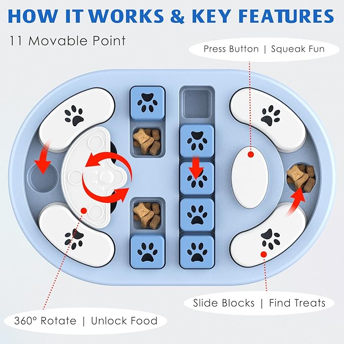 Dog Puzzle Toy, Interactive Treat Puzzle for IQ Training & Mental Stimulation, Non-Slip Slow Feeder Enrichment Boredom Buster for Puppies Small Medium Large Dogs Cats, Gray Gift
