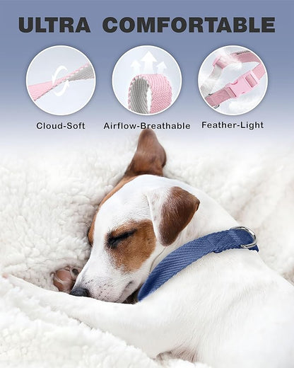 Dynmeow Soft and Breathable Cotton Dog Collar, Durable Adjustable Pet Collar with Quick-Release Buckle, Lightweight for Sensitive Skin for Small and Medium Dogs, Navy-Blue, S