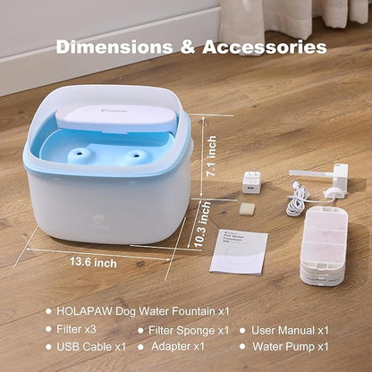 Dog Water Fountain for Large Dogs, 2.1Gal/8L Dog Water Bowl Dispenser, No Spill Automatic Pet Water Fountain for Dogs Cats Multiple Pets with Ultra Quiet Pump, 3 Filter Replacement, Blue