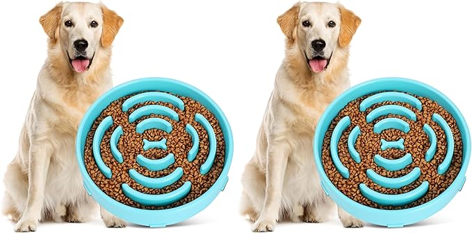 JASGOOD Sky Blue Large Slow Feeder Dog Puzzle Bowl - Slower Feeder, Anti-Choking, Interactive, Bloat Stop, Pet Slow Eating (Pack of 2)